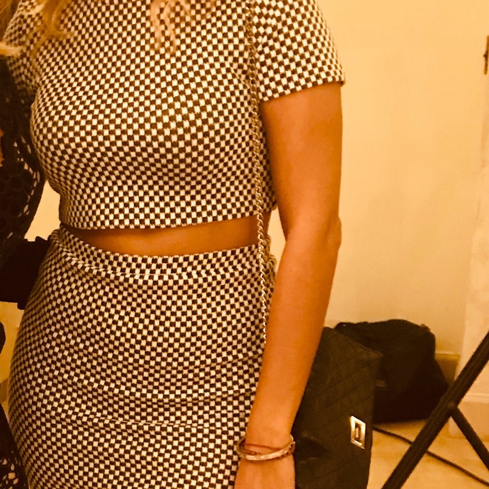 Bar III Black and White Checkered Crop Top & Pencil Skirt Set